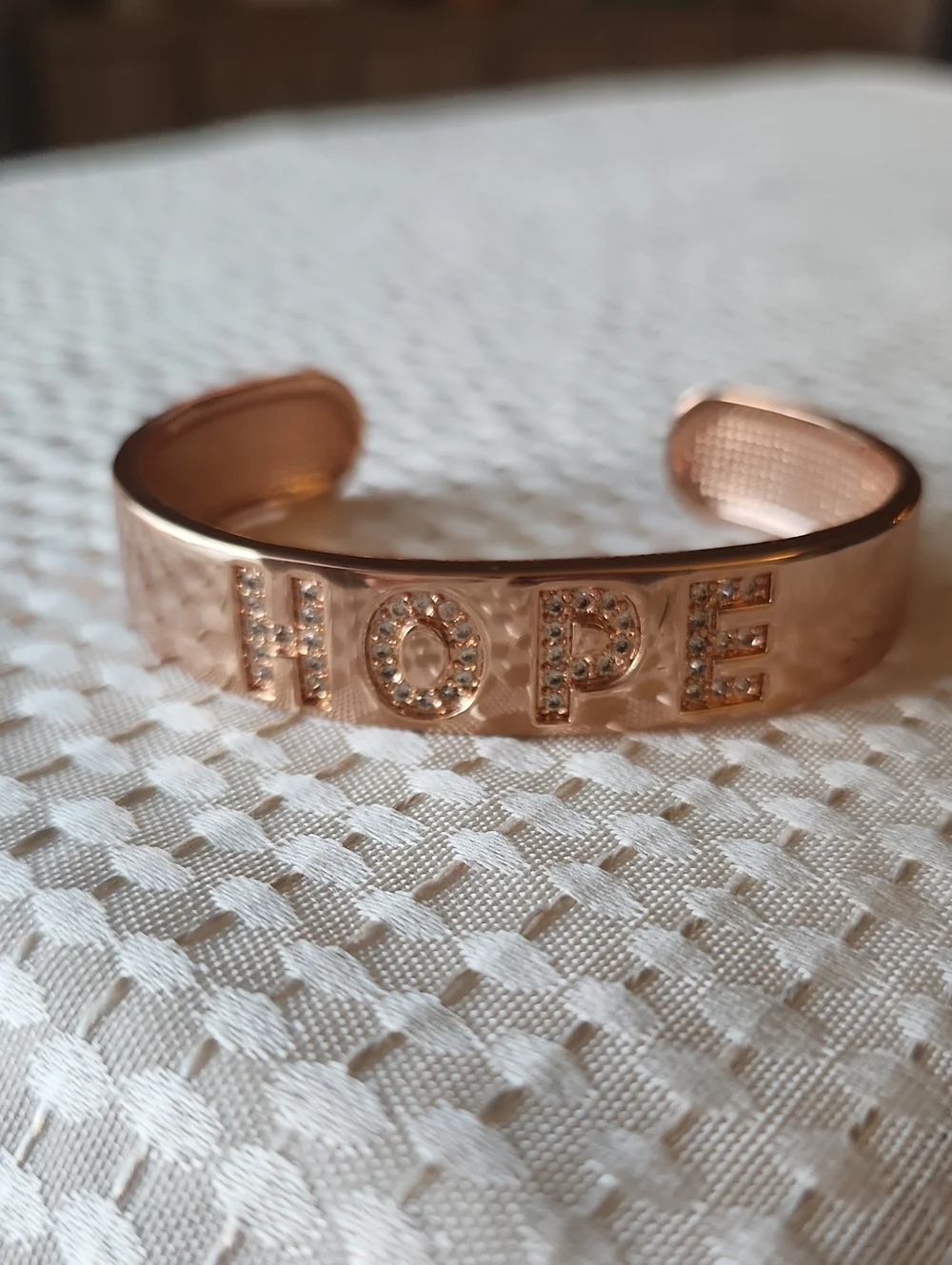 Rose Gold HOPE Cuff Bracelet with Crystal Accents